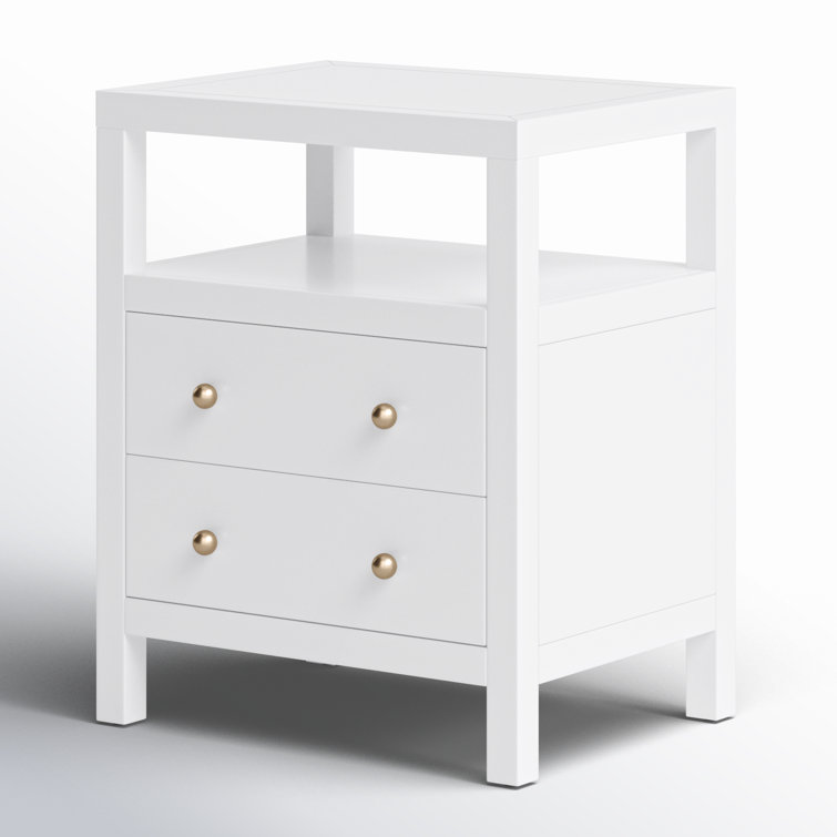 Smooth White 2-Drawer Nightstand with Gold Knobs