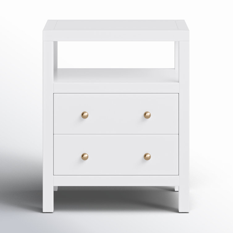 Smooth White 2-Drawer Nightstand with Gold Knobs