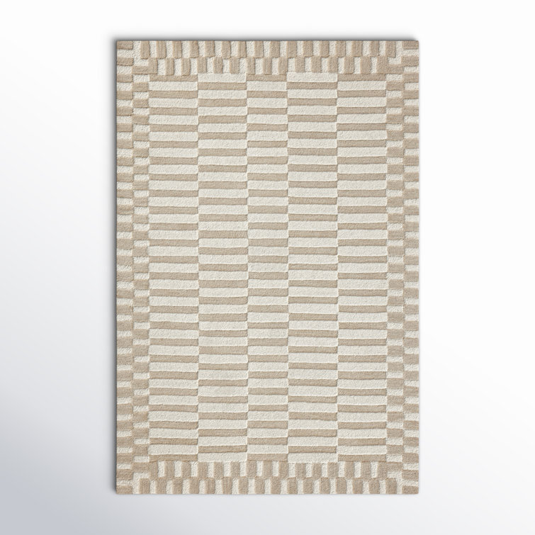 Ivory and Beige Tufted Wool Striped Area Rug 5' x 7'6"