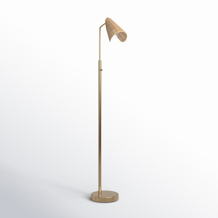 Antique Brass Adjustable Floor Lamp with Rattan Shade