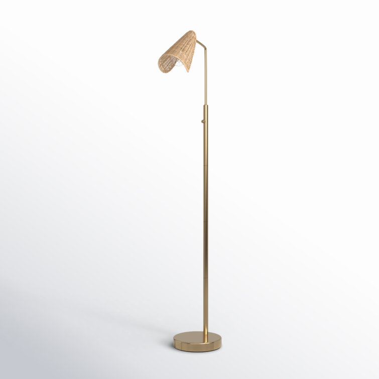 Antique Brass Adjustable Floor Lamp with Rattan Shade