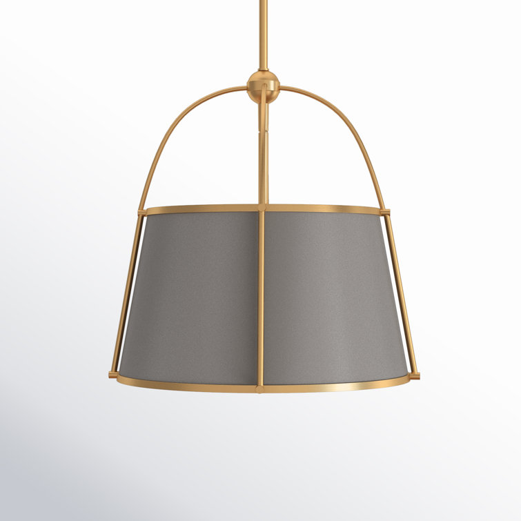Matte Grey and Lacquered Dark Brass Drum Pendant Light