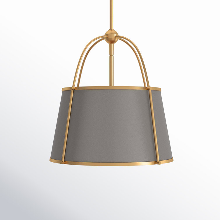 Matte Grey and Lacquered Dark Brass Drum Pendant Light