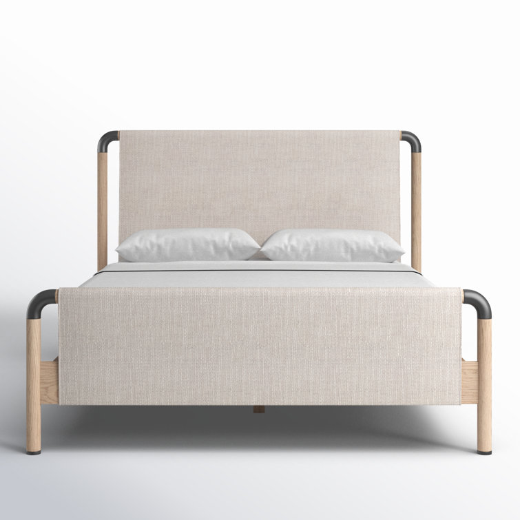 Queen Beige Upholstered Wood and Iron Bed with Headboard