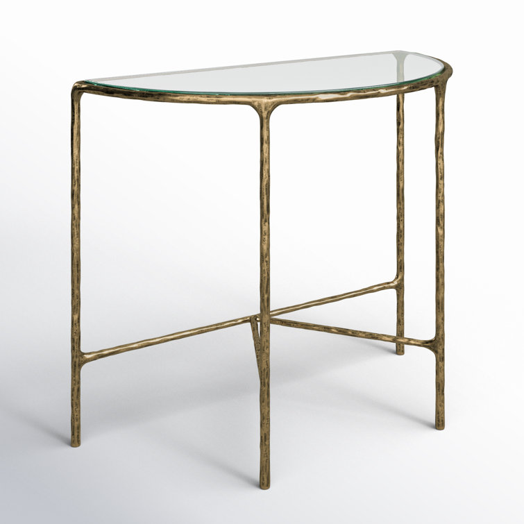 Aristocratic Brass Demilune Console Table with Sleek Glass Top