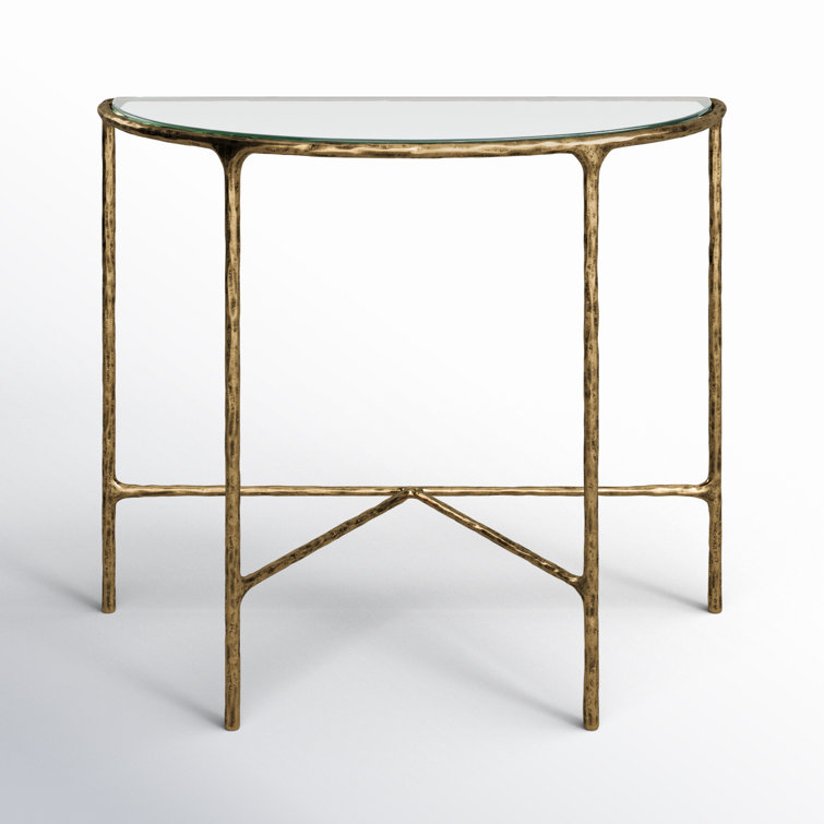 Aristocratic Brass Demilune Console Table with Sleek Glass Top