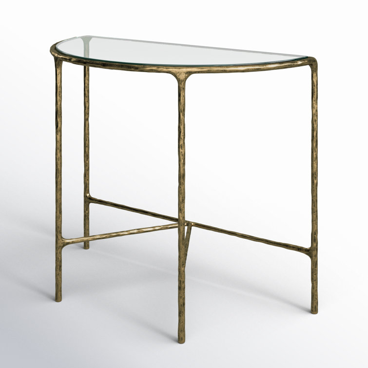 Aristocratic Brass Demilune Console Table with Sleek Glass Top