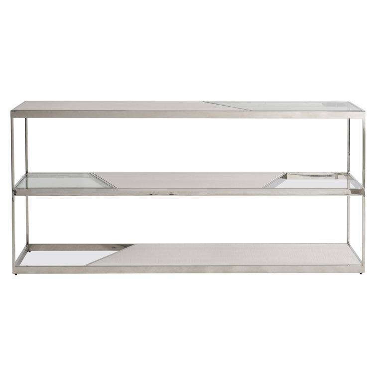 Beige and Silver Rectangular Transitional Console Table with Storage