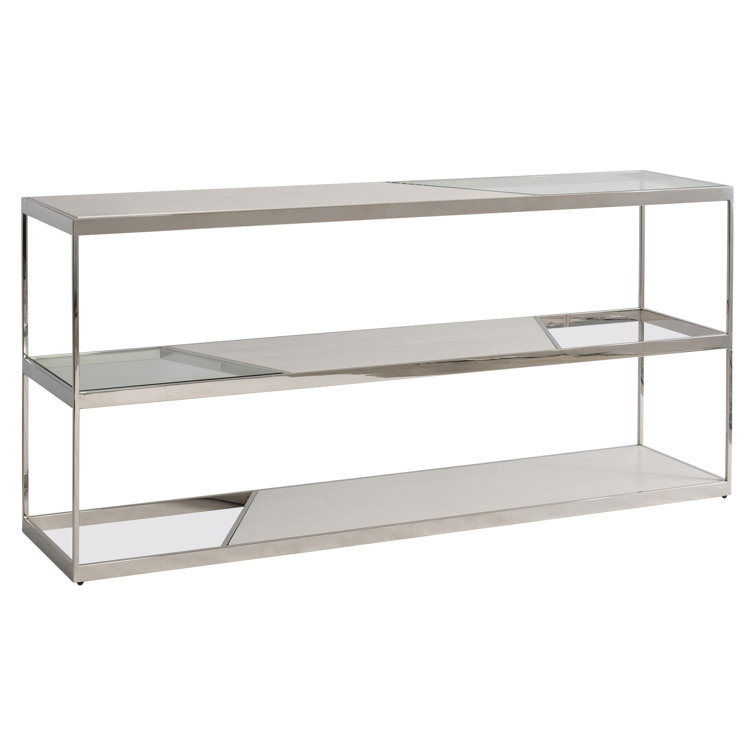 Beige and Silver Rectangular Transitional Console Table with Storage