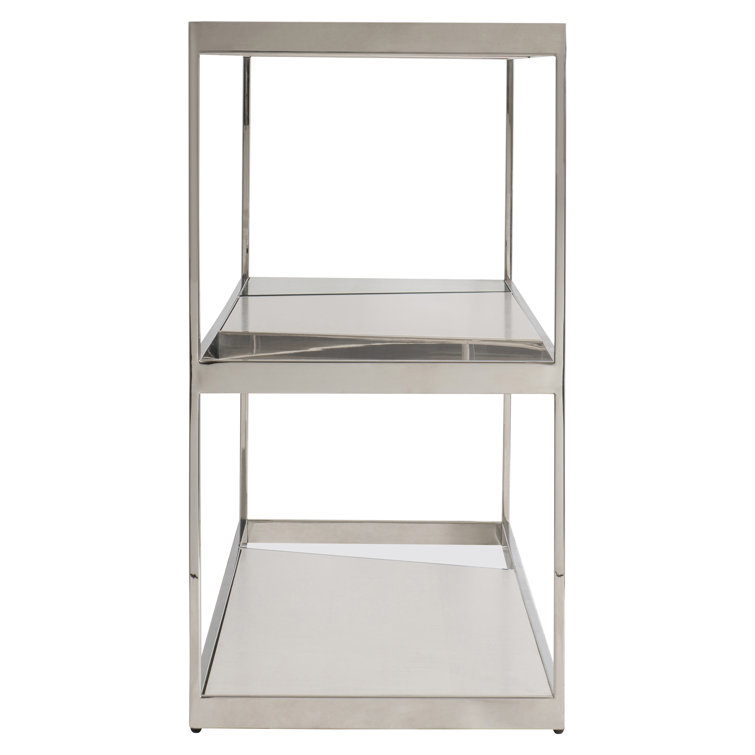 Beige and Silver Rectangular Transitional Console Table with Storage