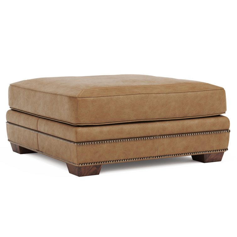 Grandview Beige Leather Square Cocktail Ottoman