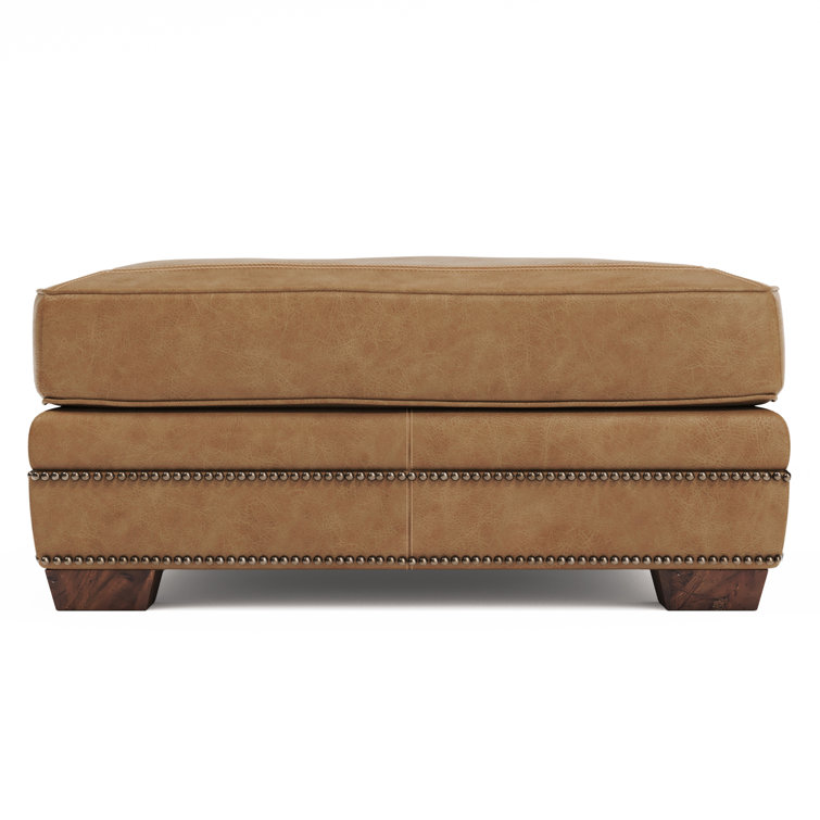 Grandview Beige Leather Square Cocktail Ottoman
