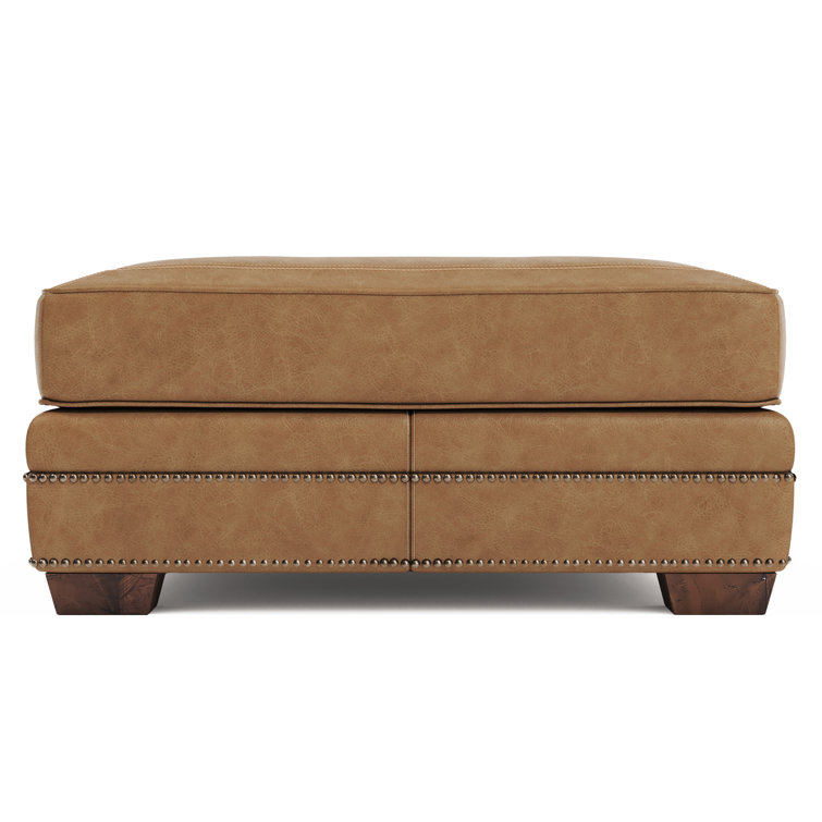 Grandview Beige Leather Square Cocktail Ottoman