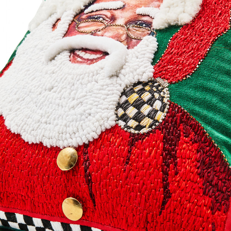 Joyful Santa Embroidered Square Holiday Throw Pillow