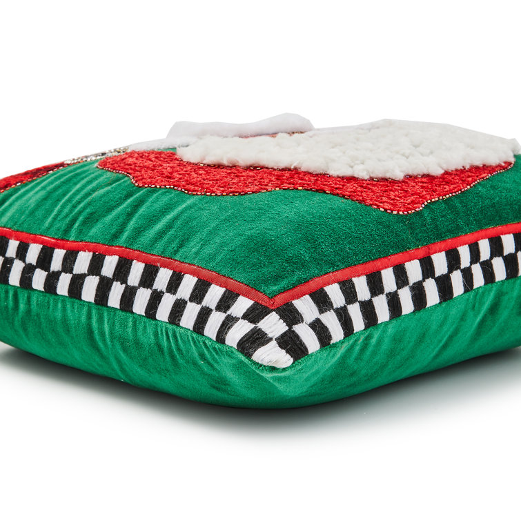 Joyful Santa Embroidered Square Holiday Throw Pillow