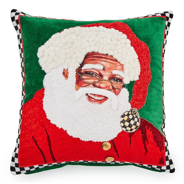 Joyful Santa Embroidered Square Holiday Throw Pillow