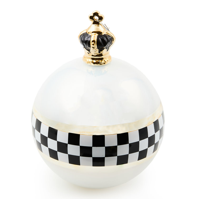 Black and White Crown Glass Ball Ornament