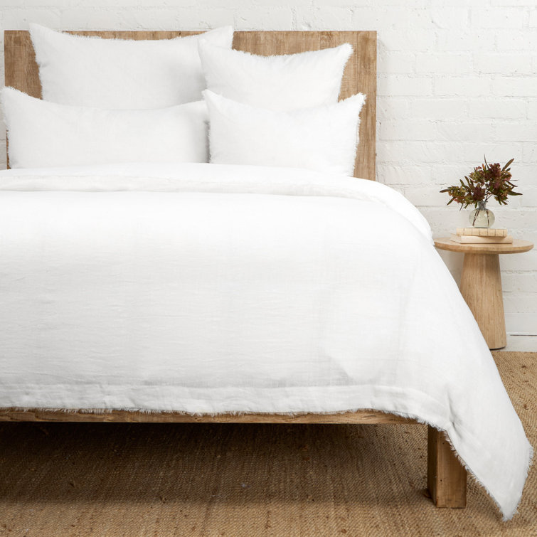 White King Hand-Loomed Linen Duvet Cover with Eyelash Fray Edging
