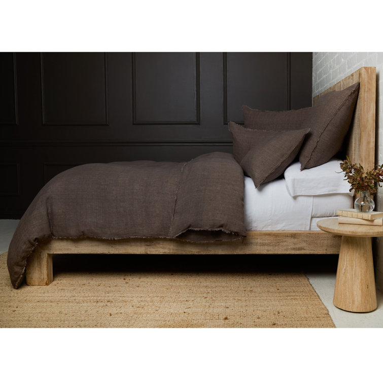 Walnut Linen Rectangular Lumbar Pillow with Fringed Edges