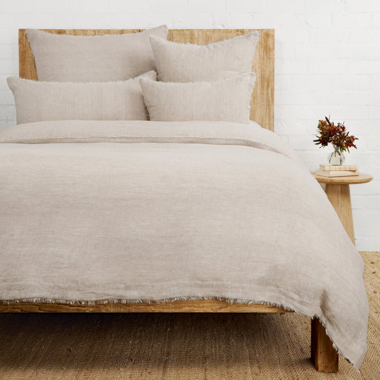 Queen Flax Linen Duvet Cover with Eyelash Fray Edging