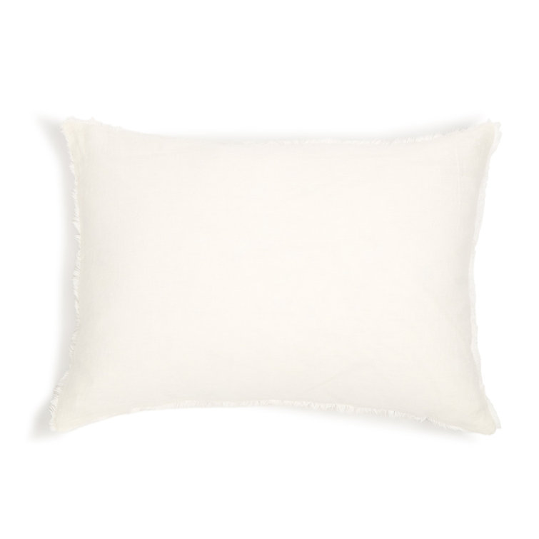 Cream Linen Rectangular Fringed Lumbar Pillow with Down Fill