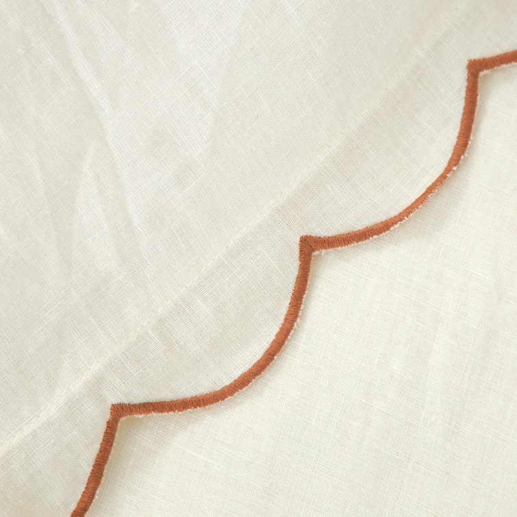 Euro Cream and Terracotta Linen Sham with Scalloped Edges