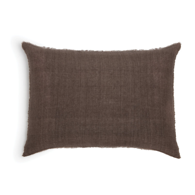 Walnut Linen Rectangular Lumbar Pillow with Fringed Edges