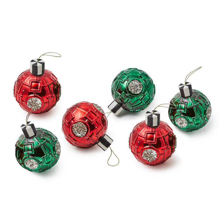 Festive Red and Green Metallic Glass Ball Ornament Set