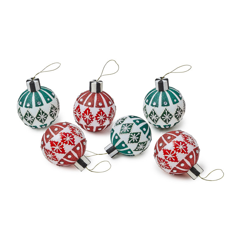 Festive Fair Isle Glass Ball Ornaments Set of 6