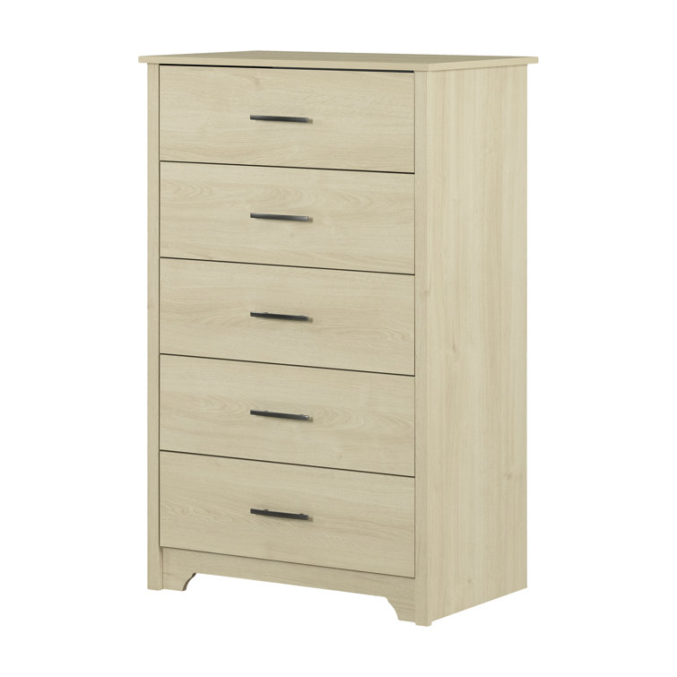 Bleached Oak Tall 5-Drawer Dresser with Metal Handles