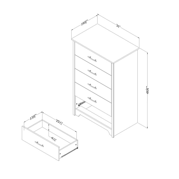Bleached Oak Tall 5-Drawer Dresser with Metal Handles
