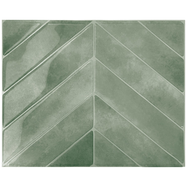 Chevron Solna Green Glossy Peel and Stick Backsplash Tile Set