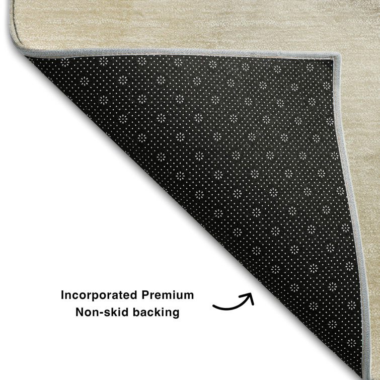 Beige Washable Synthetic Abstract Runner Rug 2'3" x 7'6"