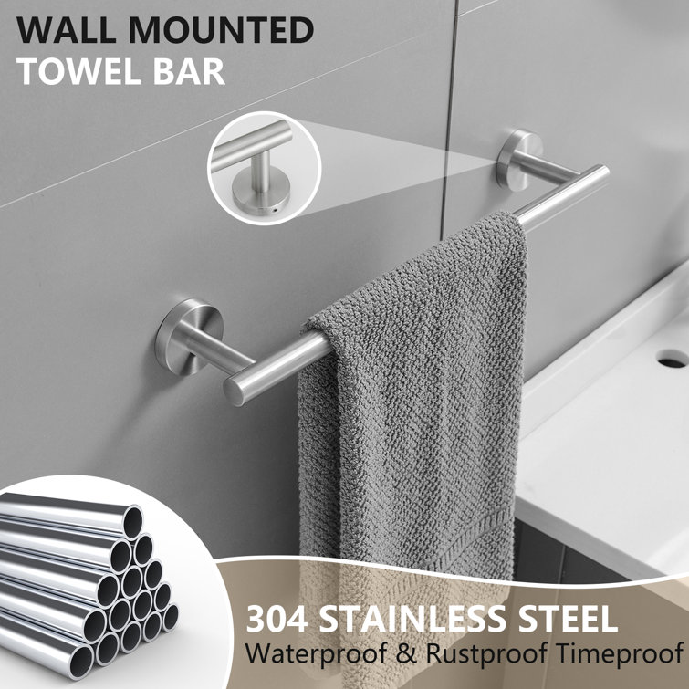 Brushed Nickel 5-Piece Bathroom Hardware Set with Towel Bar