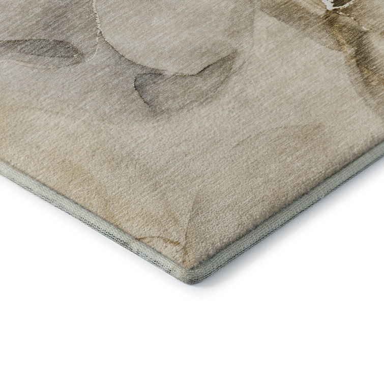 Beige Washable Synthetic Abstract Runner Rug 2'3" x 7'6"