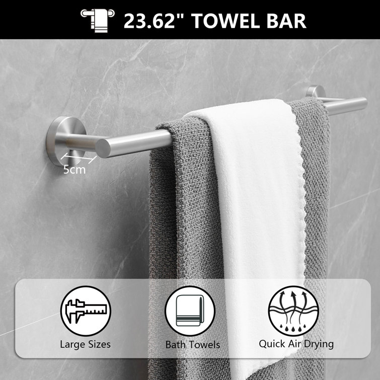 Brushed Nickel 5-Piece Bathroom Hardware Set with Towel Bar