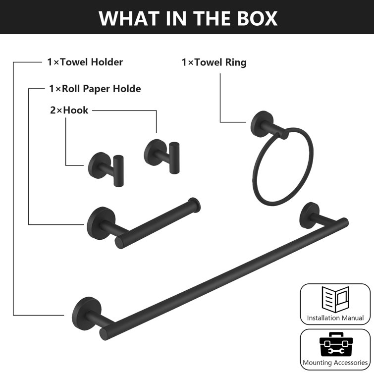Matte Black Stainless Steel 5-Piece Bathroom Hardware Set
