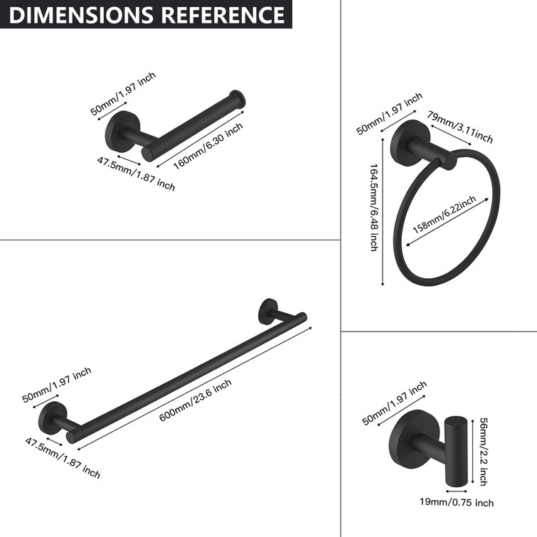 Matte Black Stainless Steel 5-Piece Bathroom Hardware Set