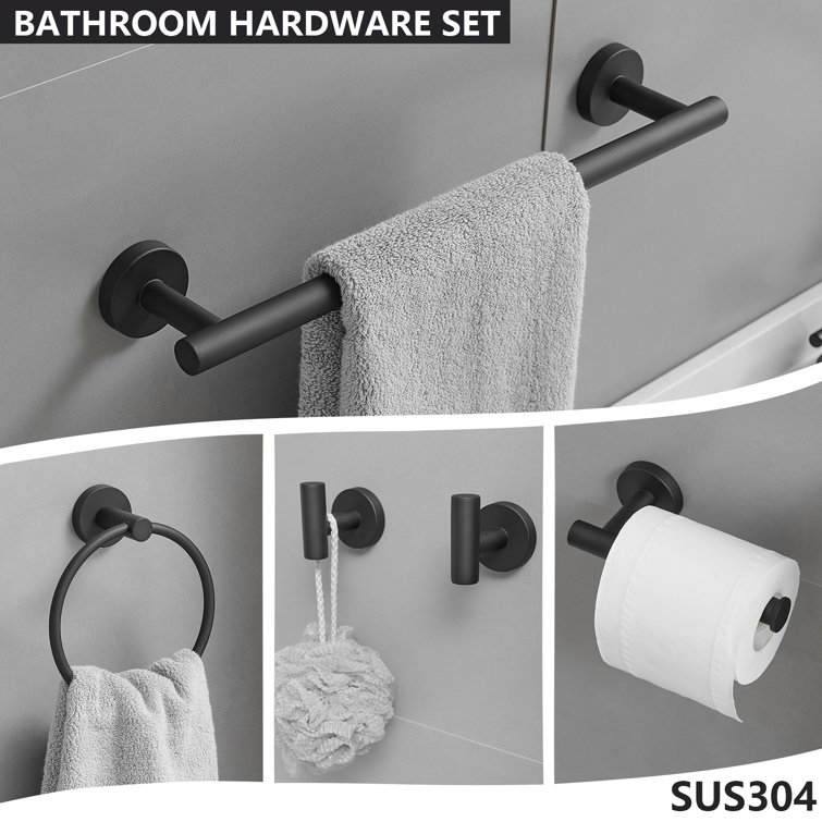 Matte Black Stainless Steel 5-Piece Bathroom Hardware Set
