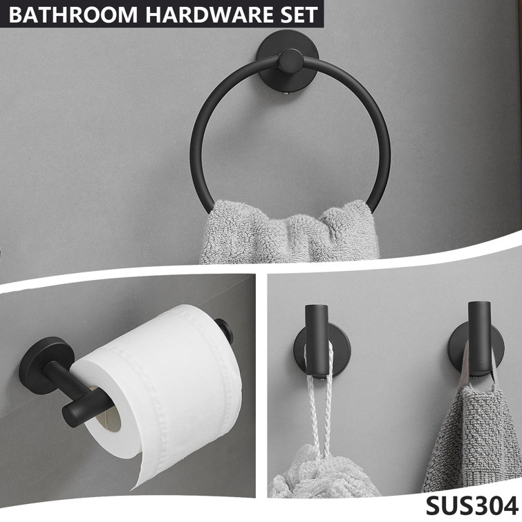 Matte Black Stainless Steel 4-Piece Bathroom Hardware Set