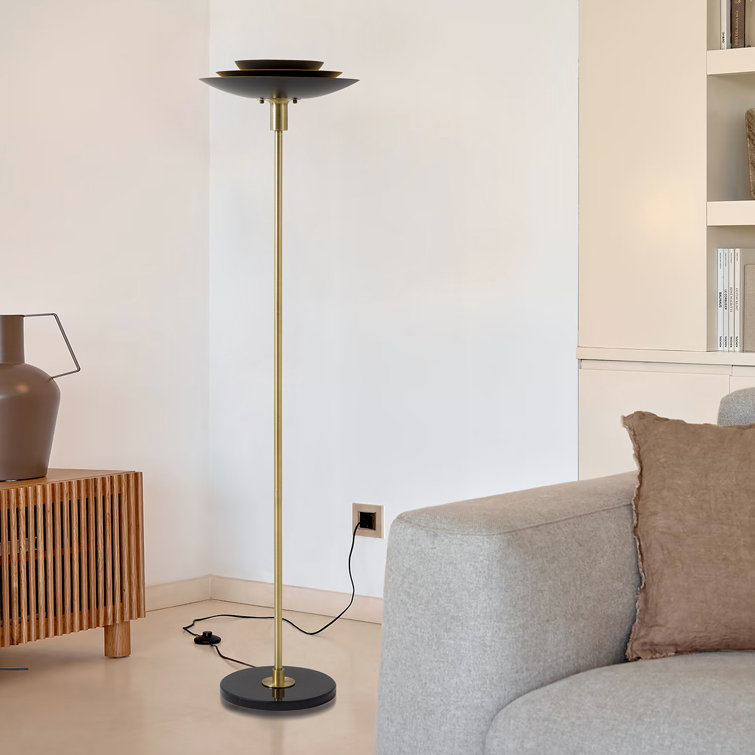Matte Black and Brass Torchiere Floor Lamp with Alexa Compatibility