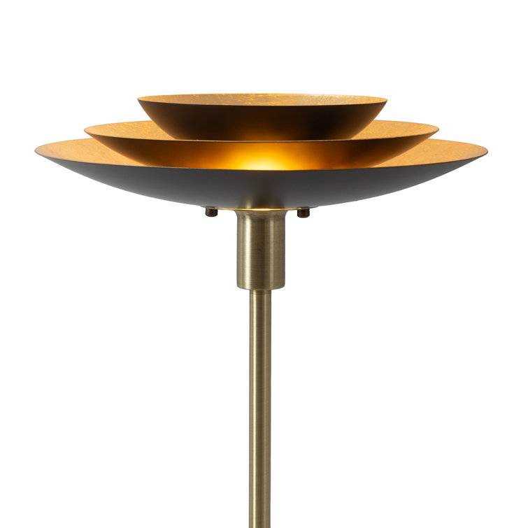 Matte Black and Brass Torchiere Floor Lamp with Alexa Compatibility