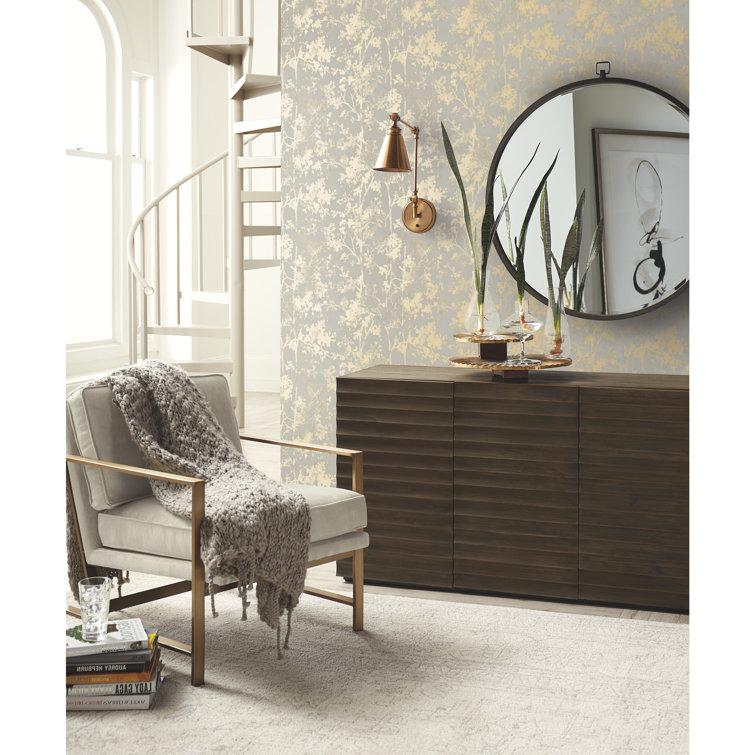 Almond and Gold Shimmering Foliage Double Roll Wallpaper