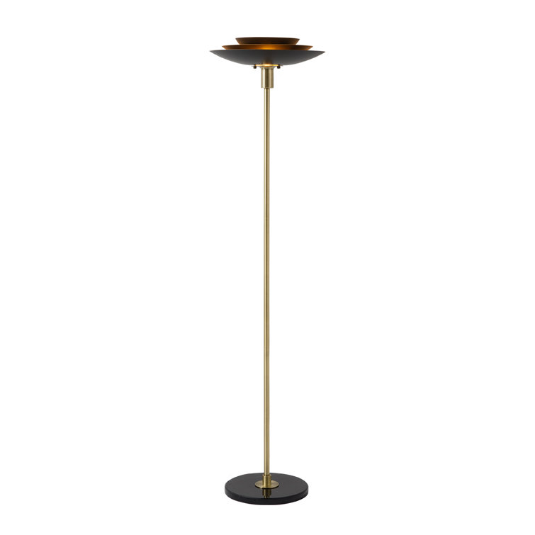 Matte Black and Brass Torchiere Floor Lamp with Alexa Compatibility