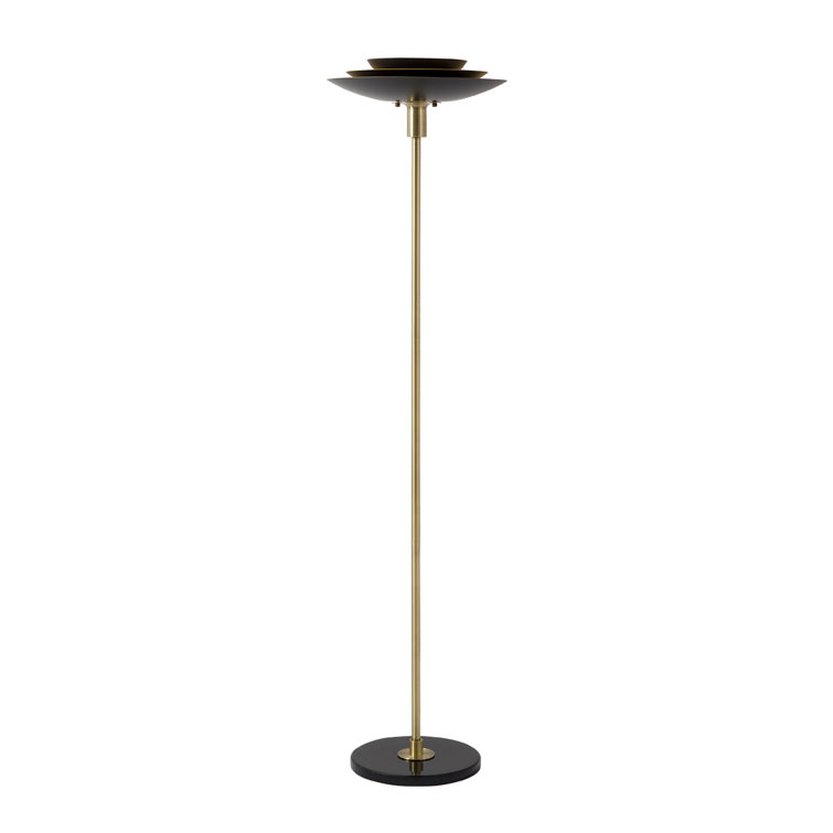 Matte Black and Brass Torchiere Floor Lamp with Alexa Compatibility