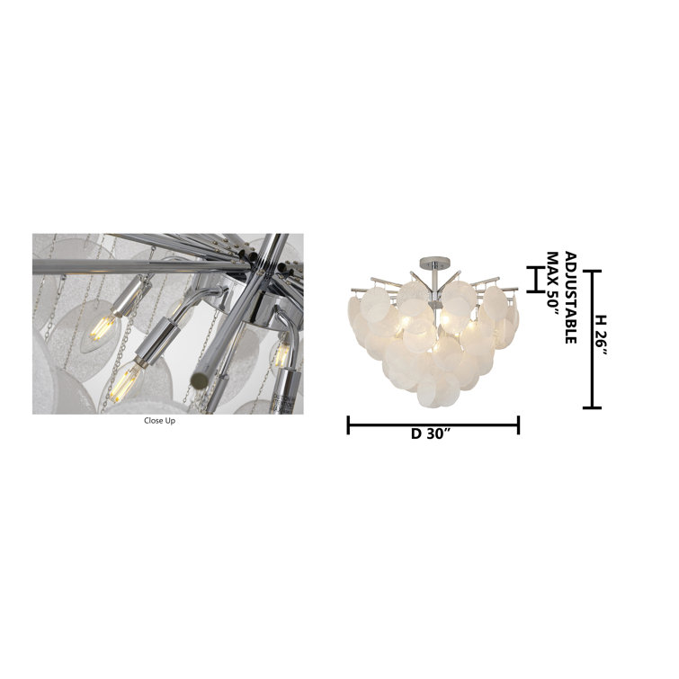 Chrome 30" Frosted Glass Semi Flush Mount Light