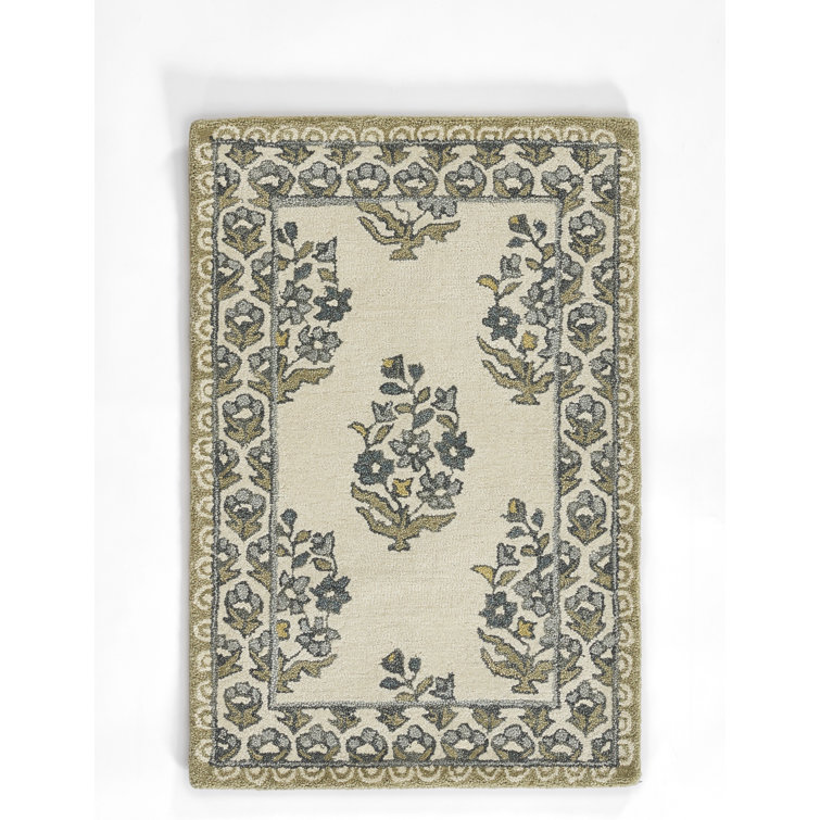 Handmade Green Wool and Viscose Floral 2x3 Area Rug