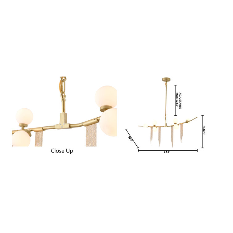 Elegant Gold Metal & Crystal Chandelier with Adjustable Hanging Rod