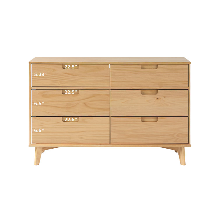 Natural Pine Solid Wood 6-Drawer Double Dresser