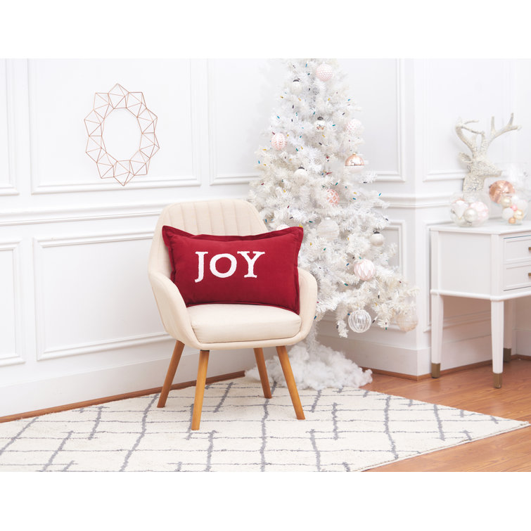 Joy Ruby Red Cotton Canvas Holiday Throw Pillow